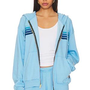 Aviator Nation Light Blue Hoodie full zip with blue stripes